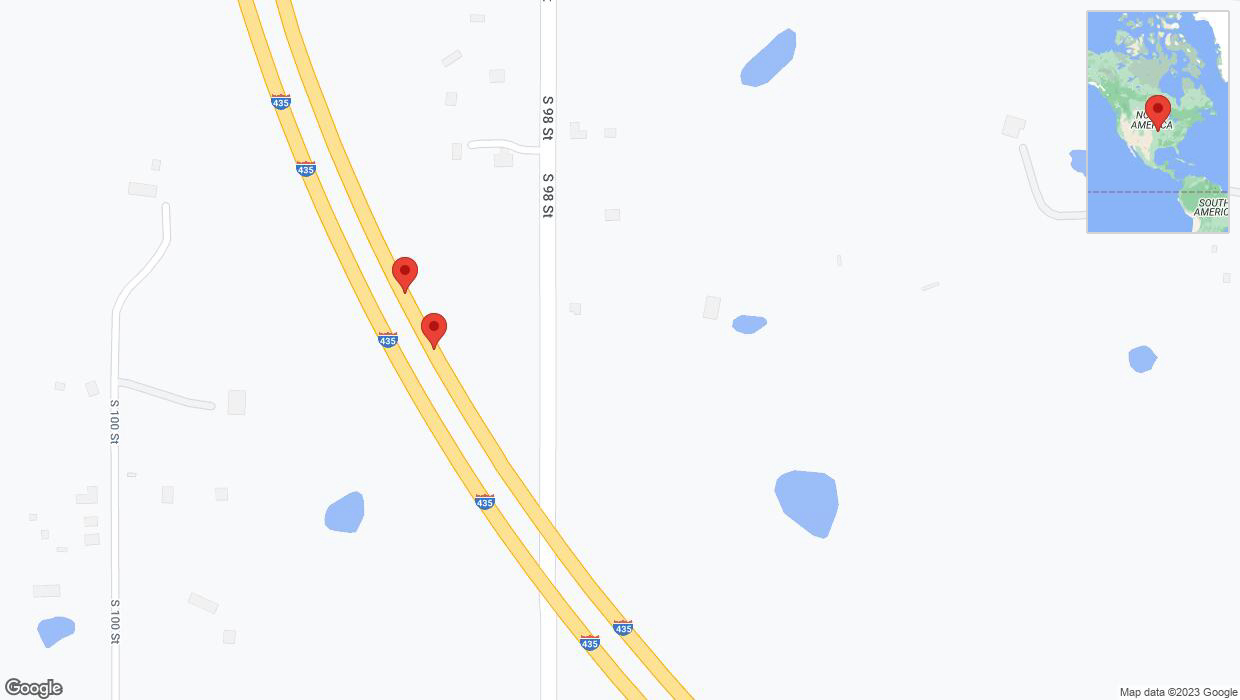 A detailed map that shows the affected road due to 'Broken down vehicle on northbound I-435 in Edwardsville' on December 30th at 6:08 p.m.