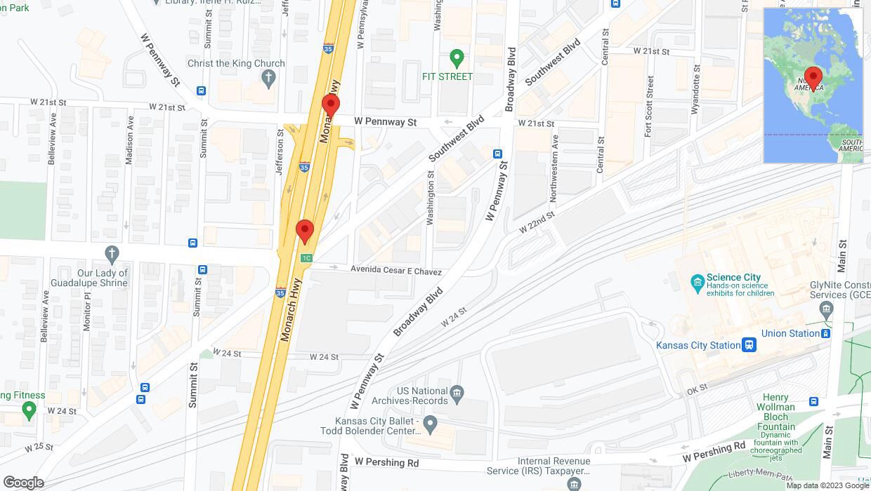 A detailed map that shows the affected road due to 'Broken down vehicle on northbound I-35 in Kansas City' on December 30th at 5:44 p.m.