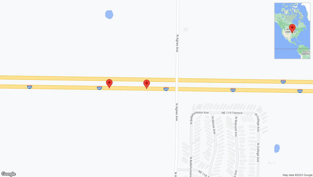 A detailed map that shows the affected road due to 'Broken down vehicle on eastbound I-435 in Kansas City' on December 30th at 7:29 p.m.