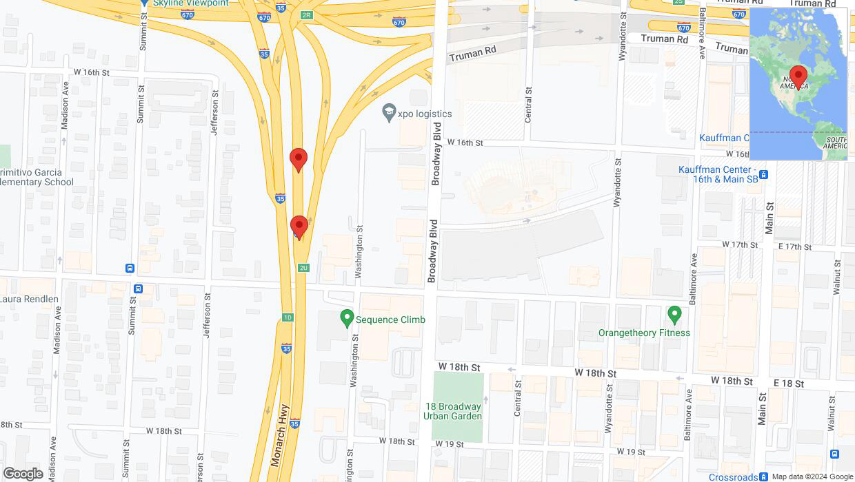 A detailed map that shows the affected road due to 'Broken down vehicle on northbound I-35 in Kansas City' on December 31st at 9:43 p.m.