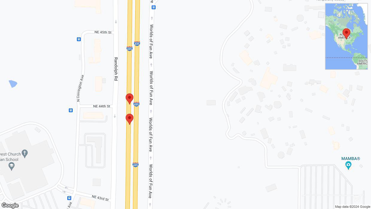 A detailed map that shows the affected road due to 'Broken down vehicle on southbound I-435 in Kansas City' on January 1st at 1:56 p.m.