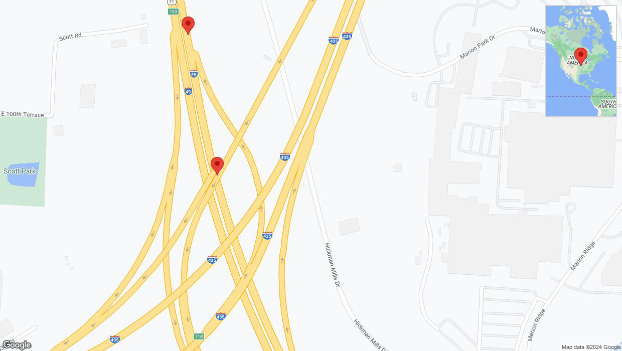 A detailed map that shows the affected road due to 'Broken down vehicle on northbound I-40/US-71 in Kansas City' on January 1st at 4:51 p.m.