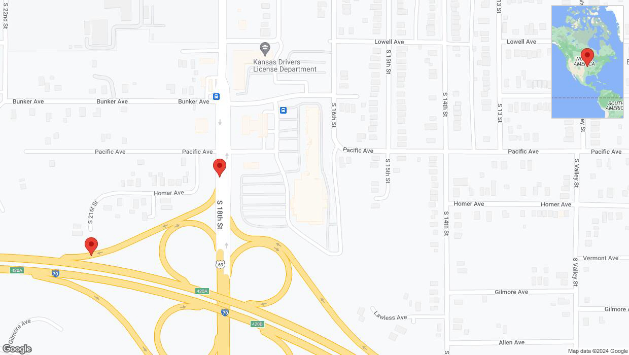 A detailed map that shows the affected road due to 'Crash reported on South 18th Street in Kansas City' on January 1st at 6:12 p.m.