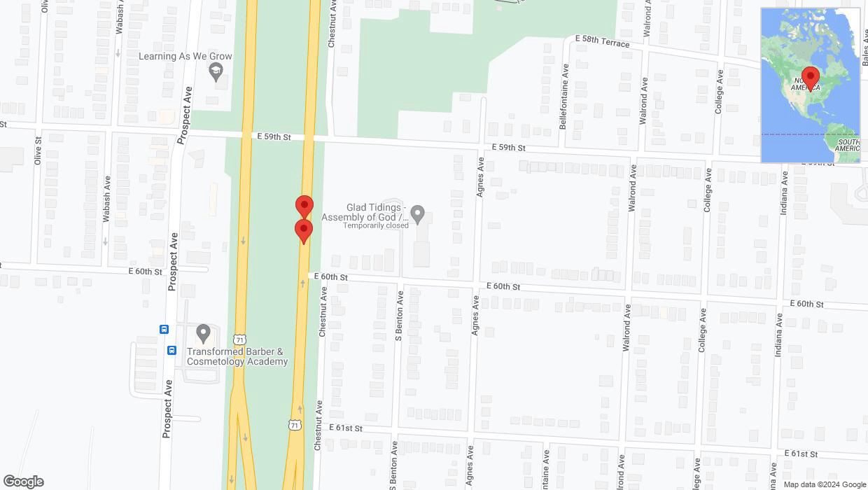 A detailed map that shows the affected road due to 'Broken down vehicle on northbound the Bruce R Watkins Expressway/US-71 in Kansas City' on January 1st at 6:35 p.m.