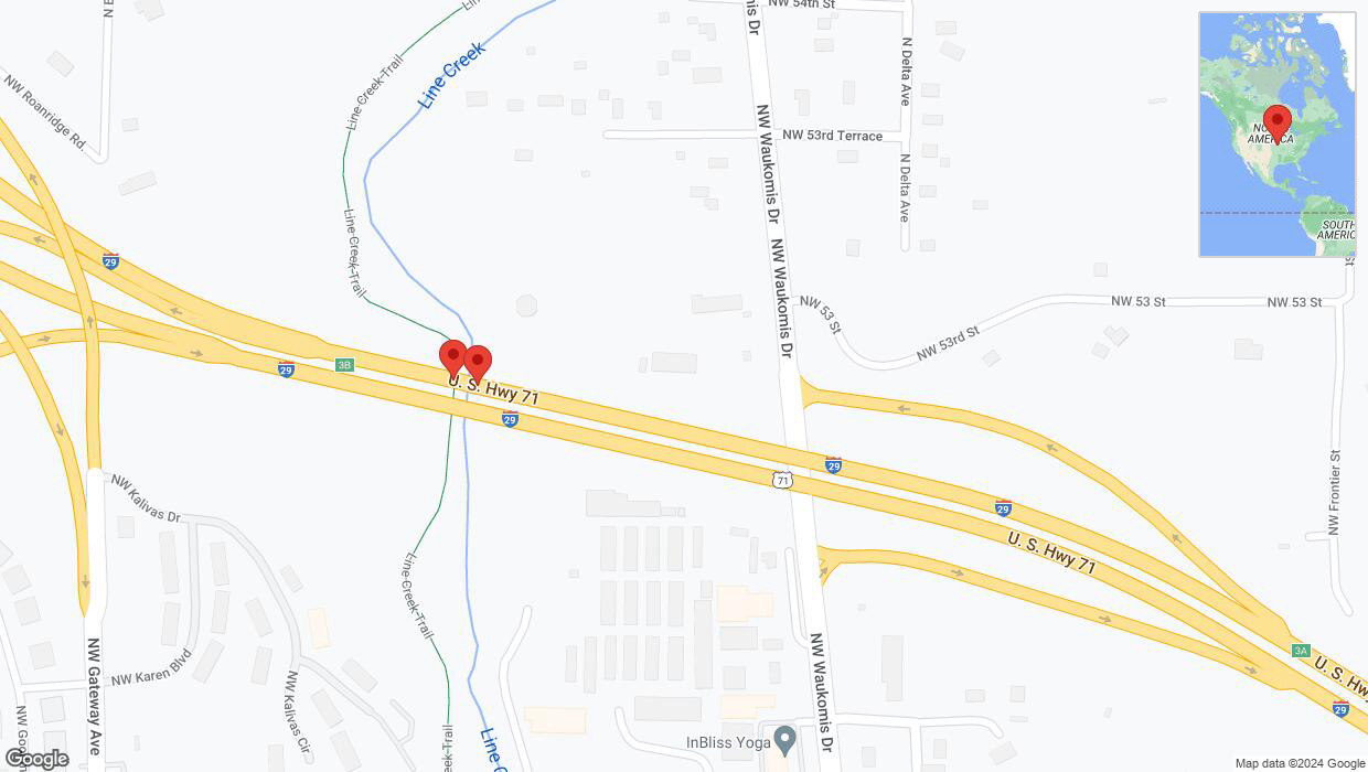 A detailed map that shows the affected road due to 'Broken down vehicle on northbound I-29 in Kansas City' on January 2nd at 1 p.m.