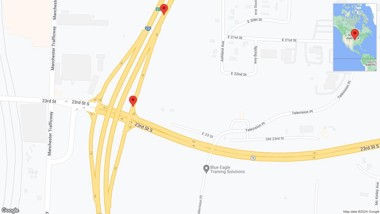 A detailed map that shows the affected road due to 'Broken down vehicle on East 23 Street in Kansas City' on January 2nd at 1 p.m.