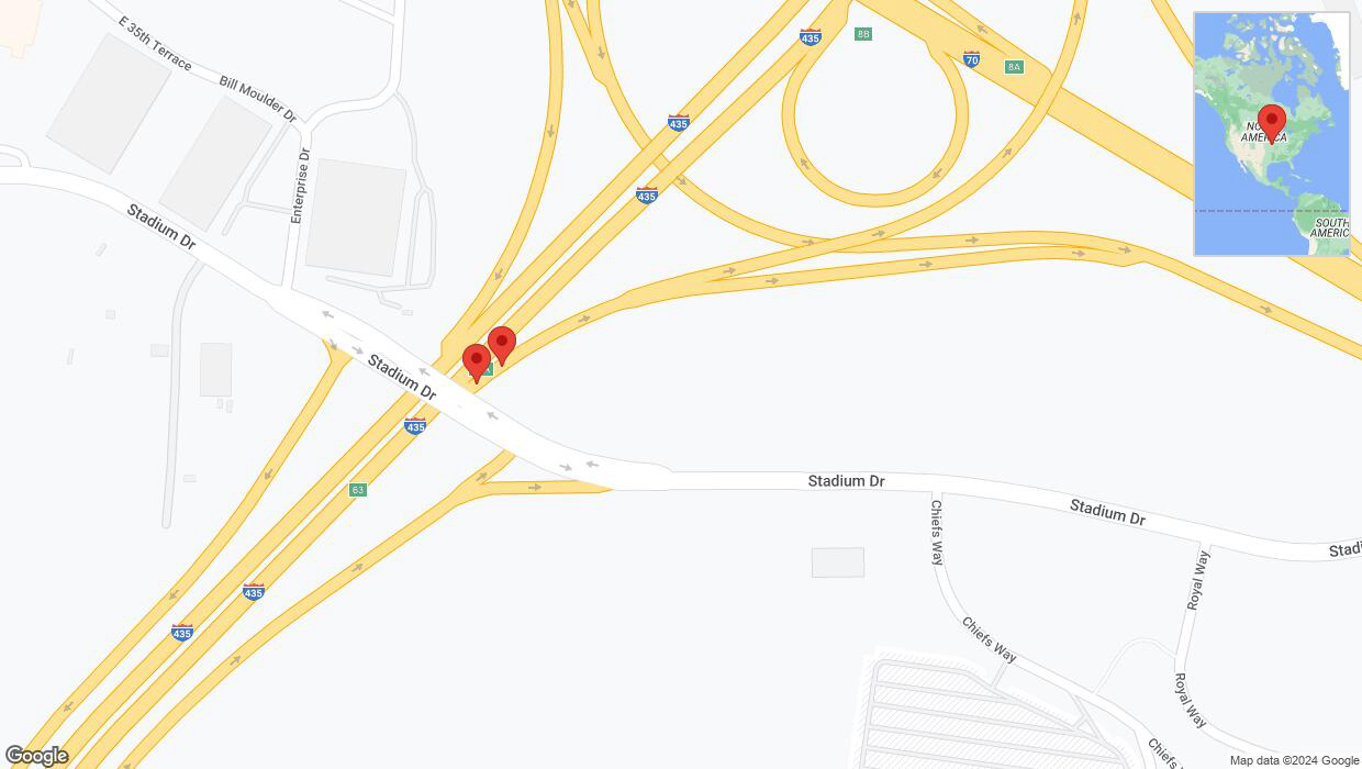 A detailed map that shows the affected road due to 'Broken down vehicle on Interstate 435 in Kansas City' on January 2nd at 1:36 p.m.