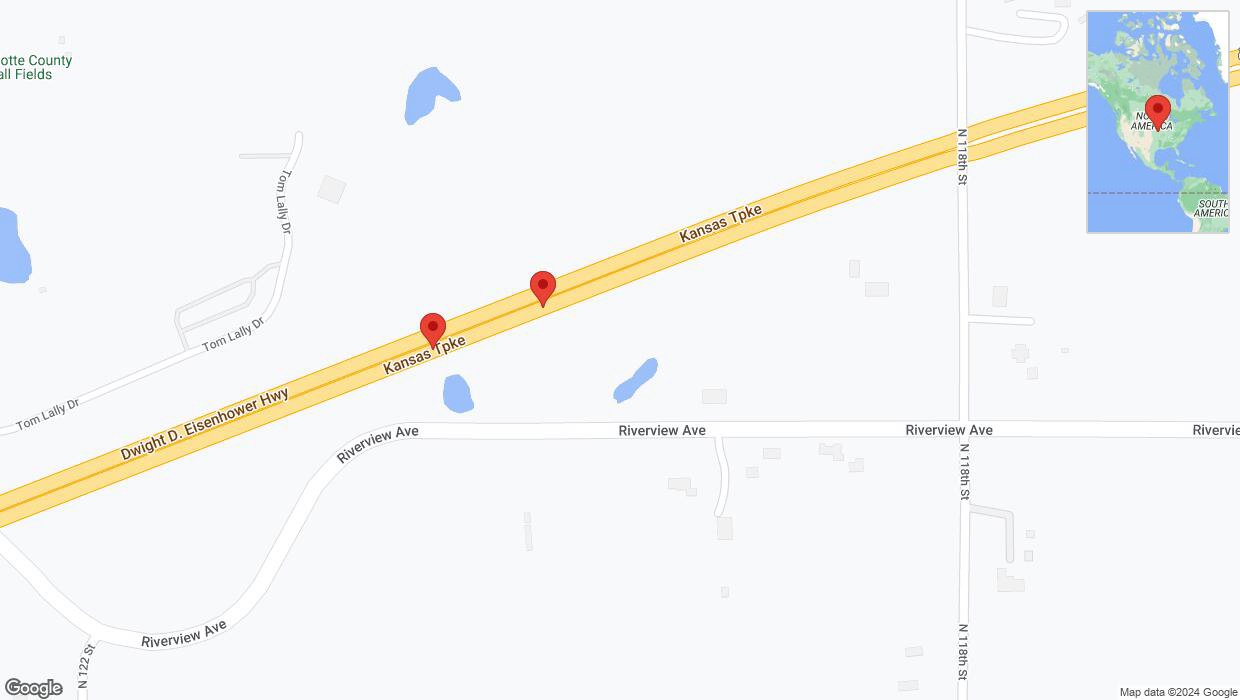 A detailed map that shows the affected road due to 'Broken down vehicle on eastbound I-70 in Bonner Springs' on January 2nd at 2:57 p.m.