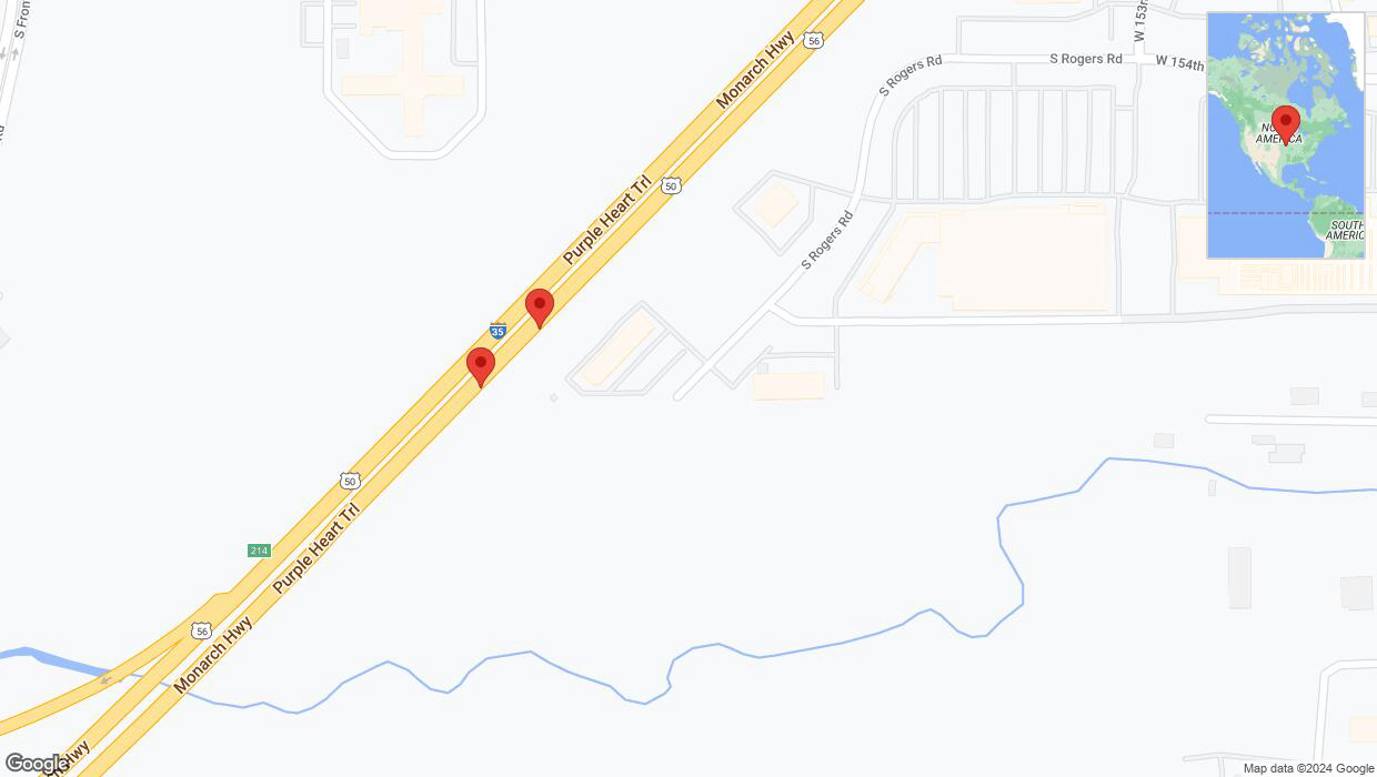 A detailed map that shows the affected road due to 'Broken down vehicle on eastbound I-35 in Olathe' on January 2nd at 4:19 p.m.