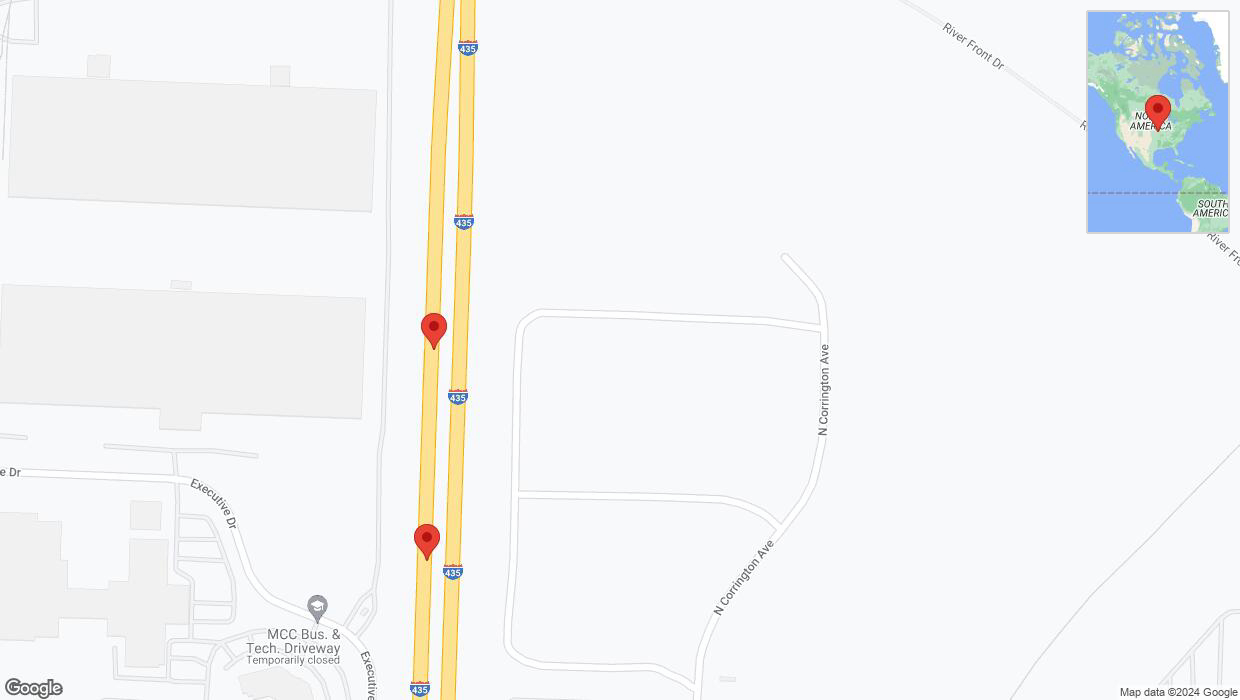 A detailed map that shows the affected road due to 'Broken down vehicle on southbound I-435 in Kansas City' on January 2nd at 4:40 p.m.