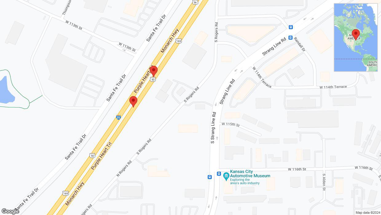 A detailed map that shows the affected road due to 'Broken down vehicle on eastbound I-35 in Olathe' on January 7th at 1:11 p.m.