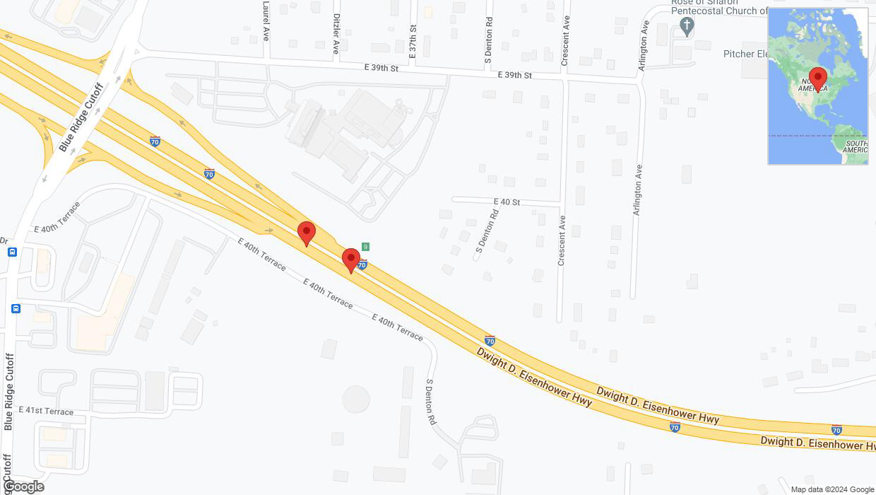 A detailed map that shows the affected road due to 'Broken down vehicle on eastbound I-70 in Kansas City' on January 3rd at 2:56 p.m.