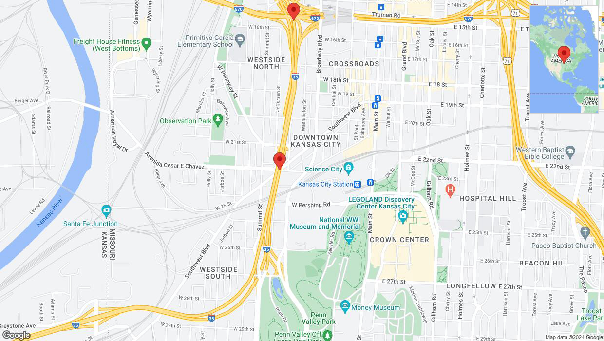 A detailed map that shows the affected road due to 'Warning: Crash on northbound I-35 in Kansas City' on January 3rd at 12:31 p.m.