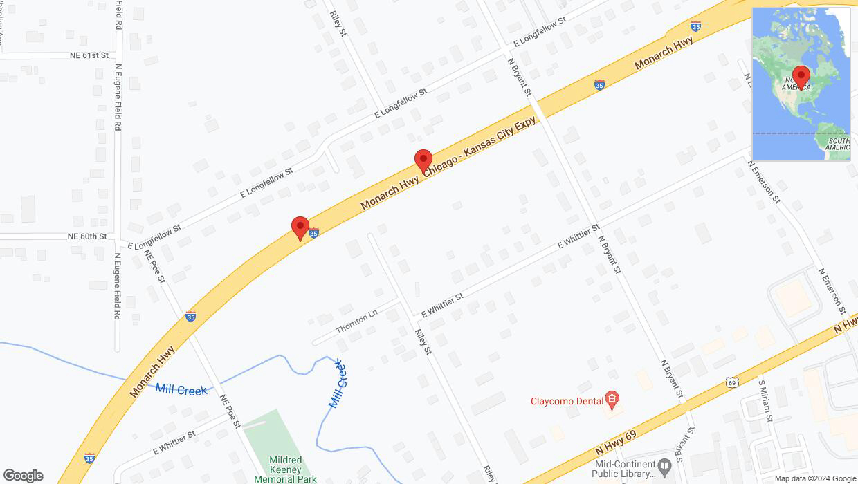 A detailed map that shows the affected road due to 'Broken down vehicle on northbound I-35 in Kansas City' on January 3rd at 3:35 p.m.
