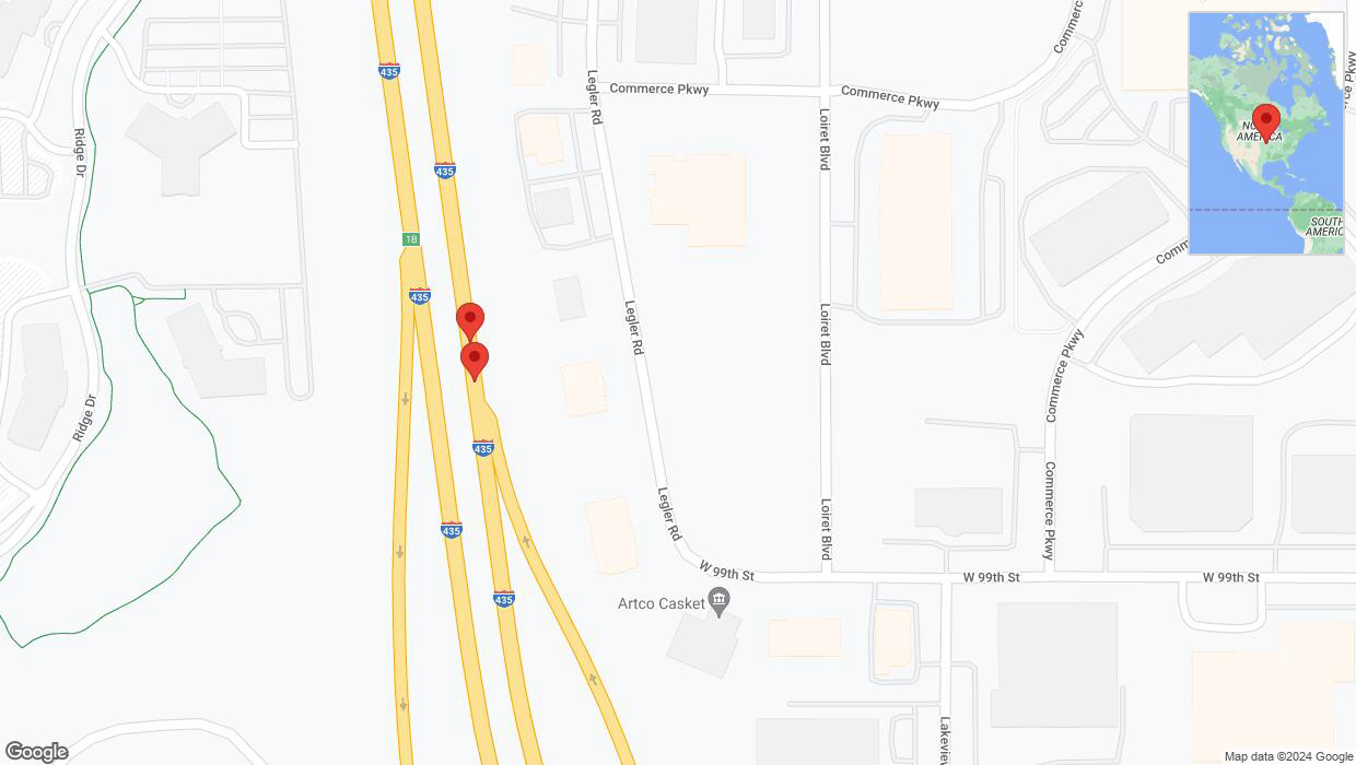 A detailed map that shows the affected road due to 'Broken down vehicle on northbound I-435 in Lenexa' on January 3rd at 6:02 p.m.