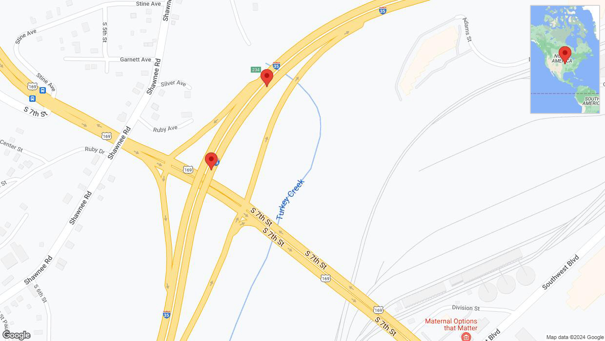 A detailed map that shows the affected road due to 'Broken down vehicle on northbound I-35 in Kansas City' on January 3rd at 6:51 p.m.