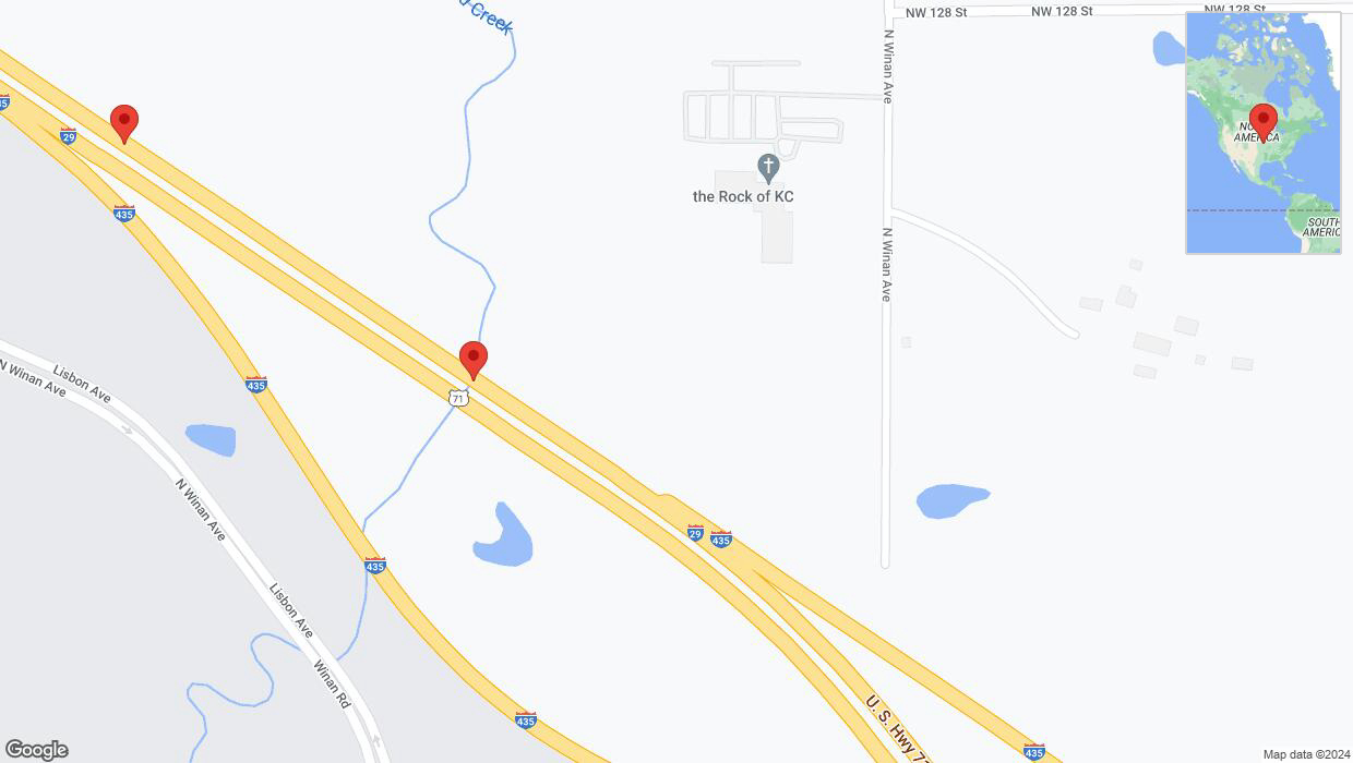 A detailed map that shows the affected road due to 'Broken down vehicle on northbound I-435/I-29 in Kansas City' on January 4th at 12:20 p.m.