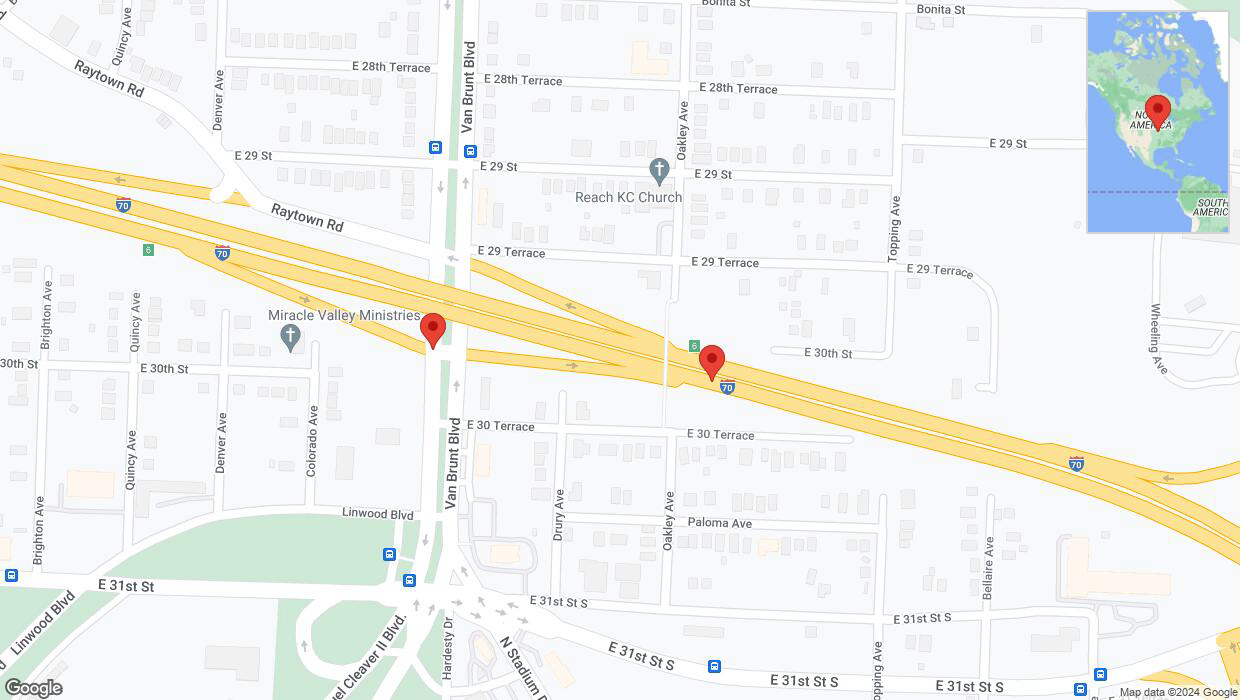 A detailed map that shows the affected road due to 'Van Brunt Boulevard closed in Kansas City' on January 4th at 4:19 p.m.