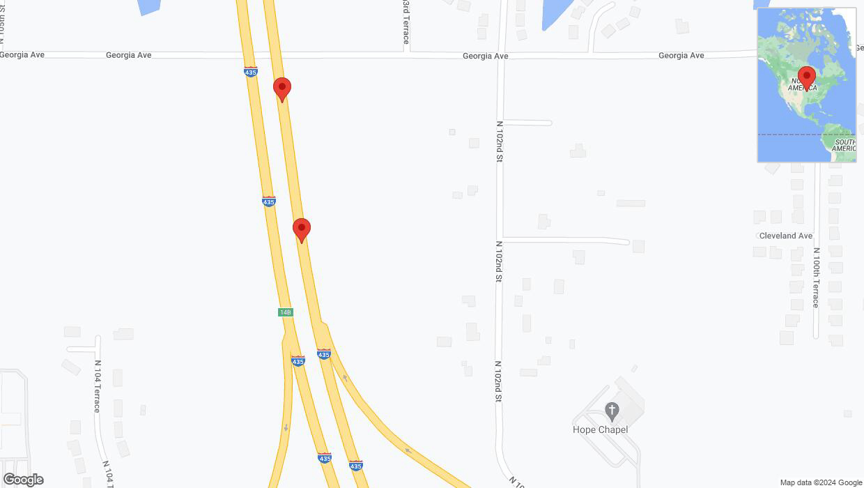 A detailed map that shows the affected road due to 'Broken down vehicle on northbound I-435 in Kansas City' on January 4th at 8:23 p.m.