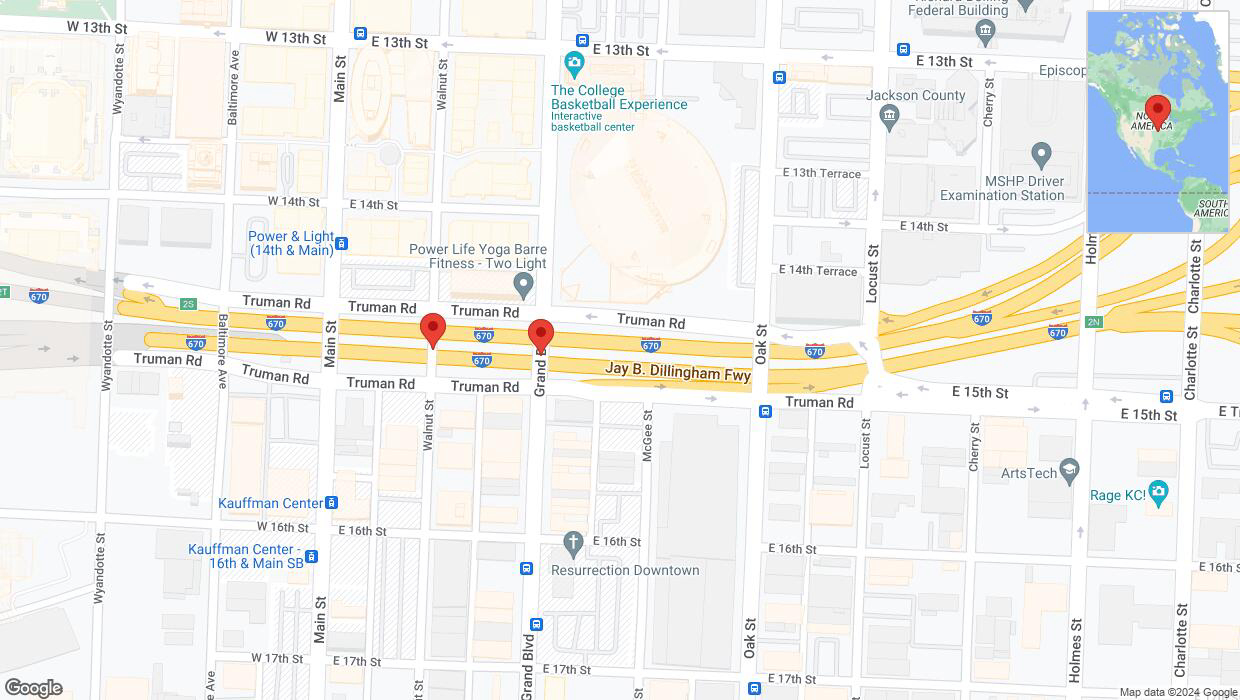 A detailed map that shows the affected road due to 'Broken down vehicle on eastbound I-670 in Kansas City' on January 5th at 4:37 p.m.