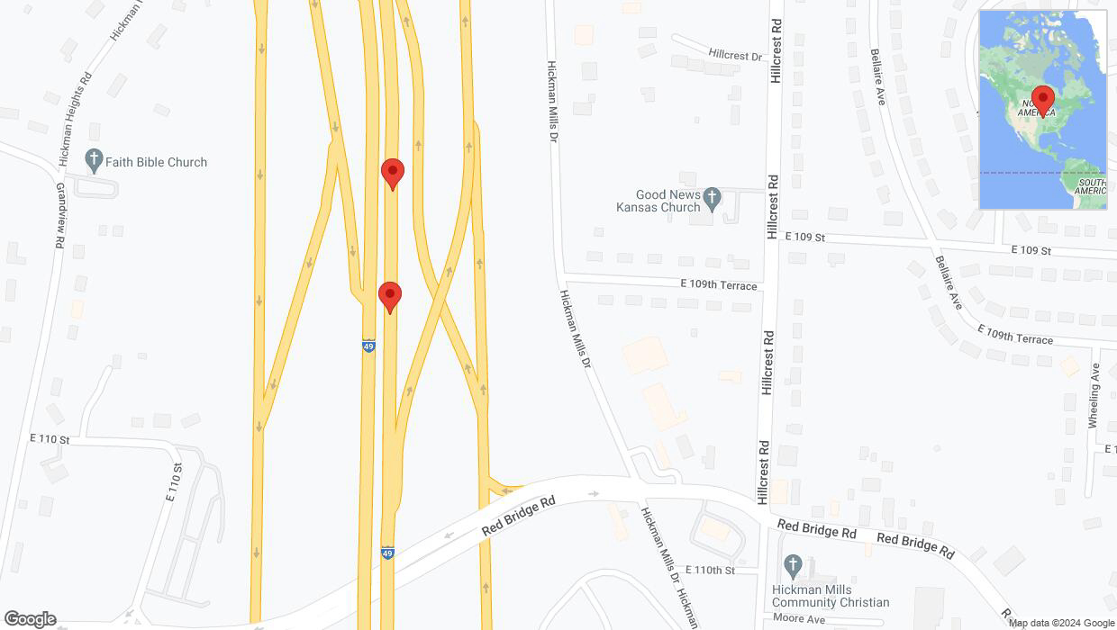 A detailed map that shows the affected road due to 'Broken down vehicle on northbound I-40/US-71 in Kansas City' on January 5th at 5:48 p.m.