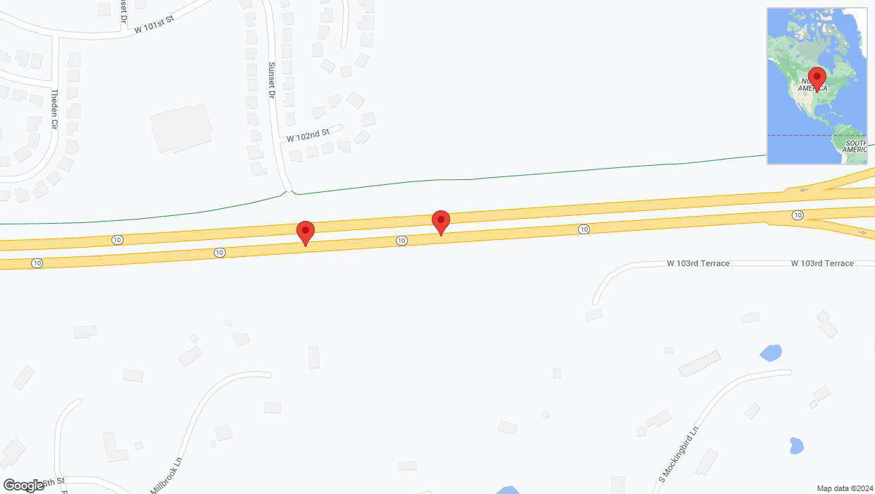 A detailed map that shows the affected road due to 'A crash has been reported on eastbound K-10' on January 5th at 11:49 p.m.