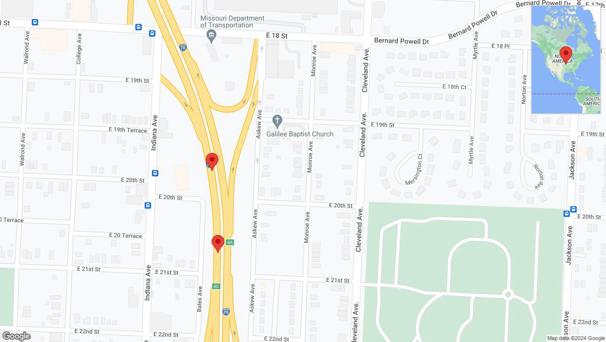 A detailed map that shows the affected road due to 'Broken down vehicle on eastbound I-70 in Kansas City' on January 6th at 4:48 p.m.
