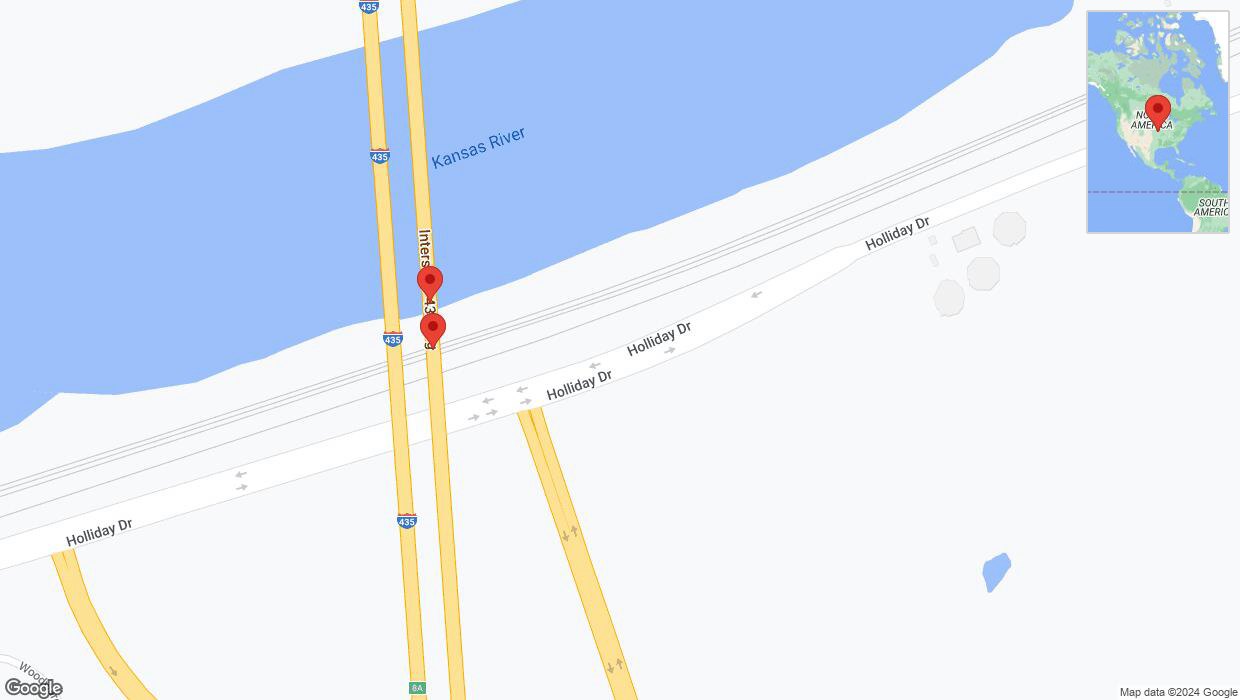 A detailed map that shows the affected road due to 'Broken down vehicle on northbound I-435 in Kansas City' on January 7th at 7:15 p.m.