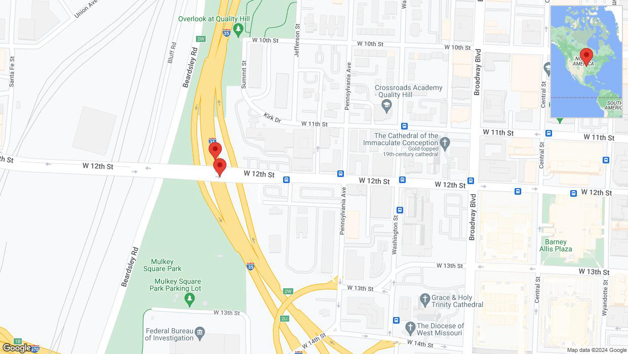 A detailed map that shows the affected road due to 'Crash reported on northbound I-35 in Kansas City' on January 7th at 7:31 p.m.