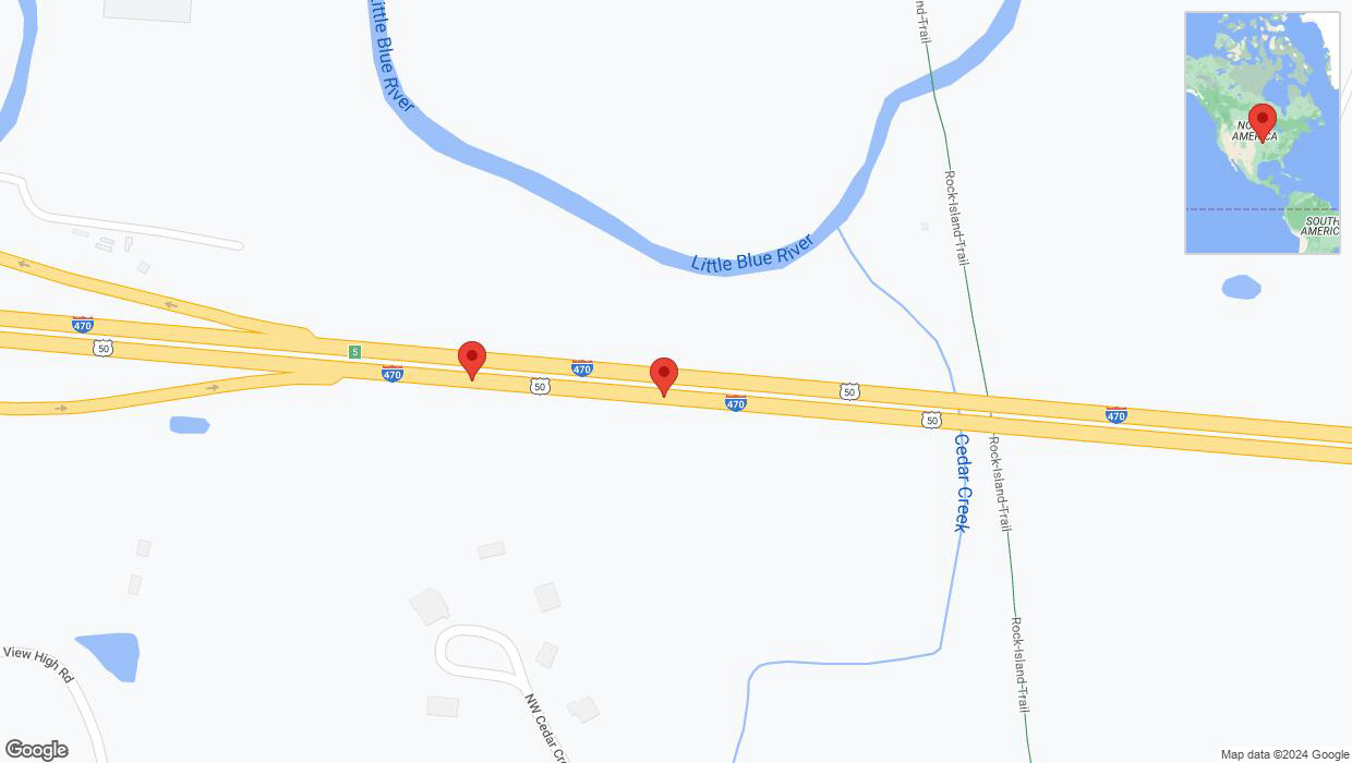 A detailed map that shows the affected road due to 'A crash has been reported on eastbound I-470' on January 7th at 11:40 p.m.