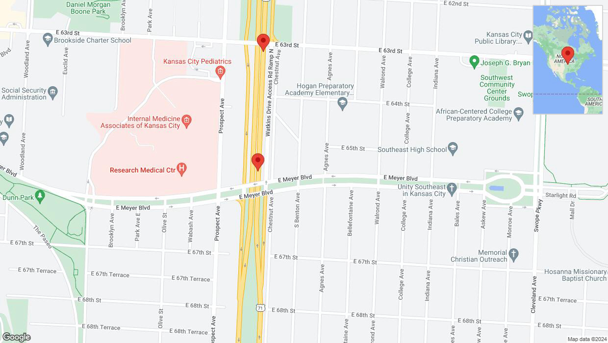 A detailed map that shows the affected road due to 'Crash update: Bruce R Watkins Expressway/US-71' on January 7th at 11:57 p.m.