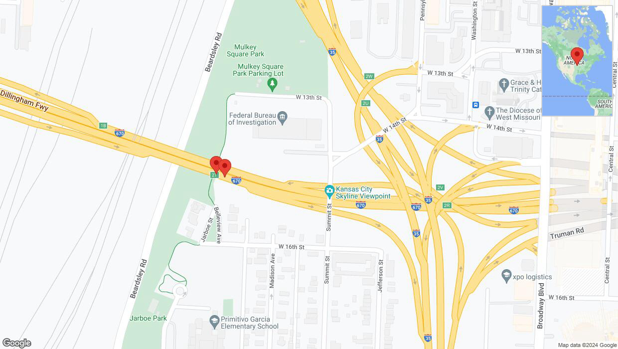 A detailed map that shows the affected road due to 'I-670 Richtung I-35/Exit 2T' on January 8th at 12:34 p.m.