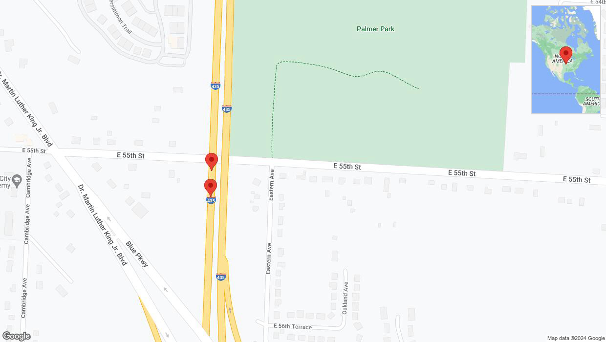 A detailed map that shows the affected road due to 'I-435 Richtung MO-350/Blue Parkway/Exit 66' on January 8th at 5:16 p.m.