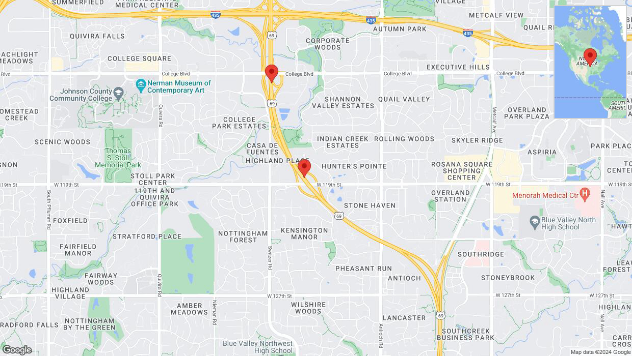 A detailed map that shows the affected road due to 'US-69 Richtung College Boulevard' on January 8th at 7:45 p.m.