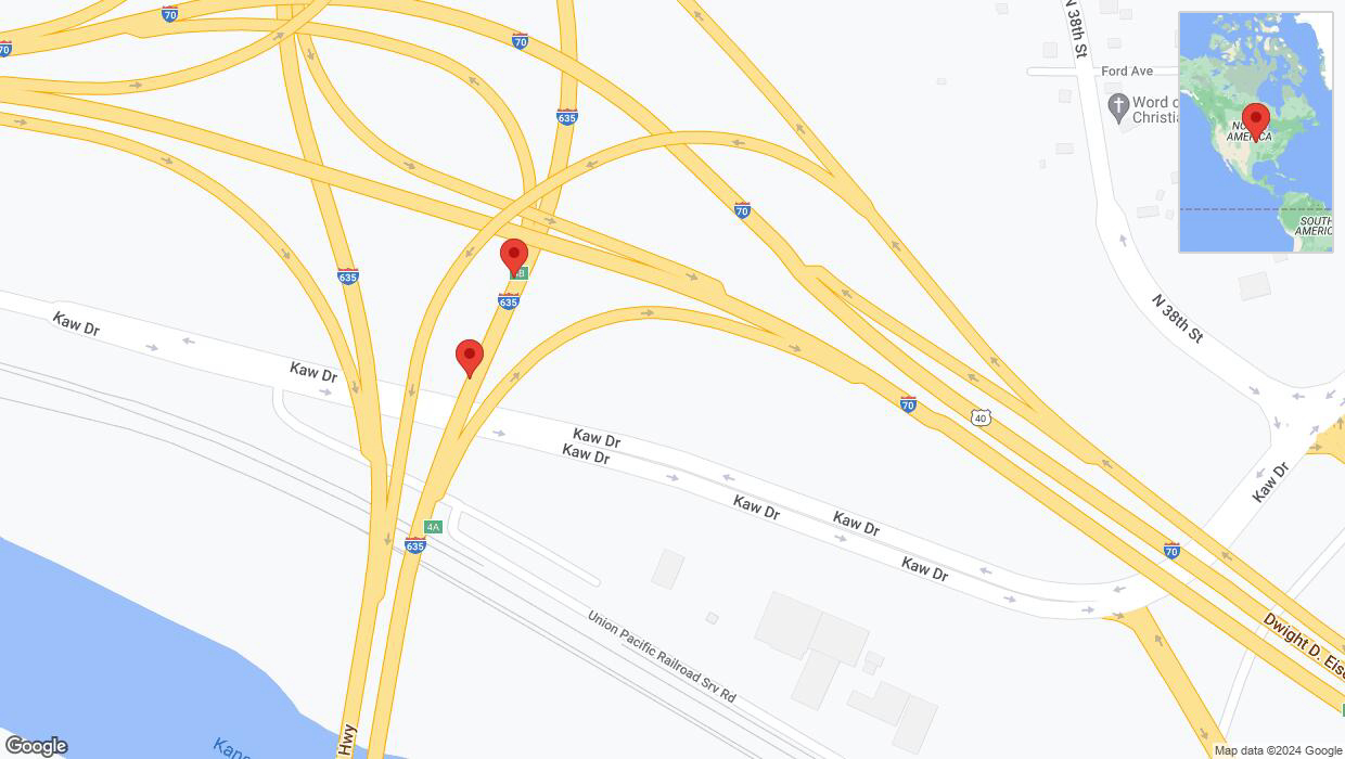 A detailed map that shows the affected road due to 'I-635 Richtung I-70/Exit 4' on January 8th at 8:27 p.m.