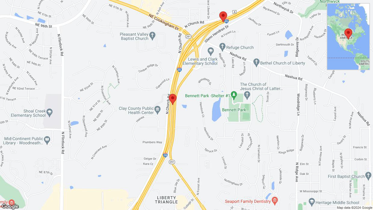 A detailed map that shows the affected road due to 'I-35 Richtung MO-291/Exit 17' on January 9th at 1:58 a.m.