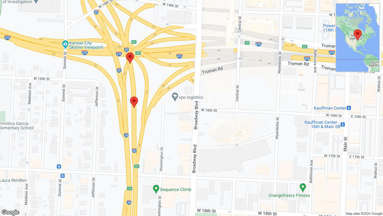 A detailed map that shows the affected road due to 'I-35 Richtung I-670/Broadway Boulevard/Exit 2' on January 9th at 2:07 a.m.