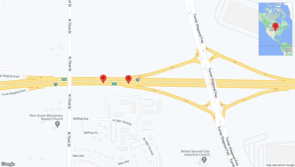 A detailed map that shows the affected road due to 'I-70 Richtung Turner Diagonal Fwy/Exit 415' on January 9th at 2:15 a.m.