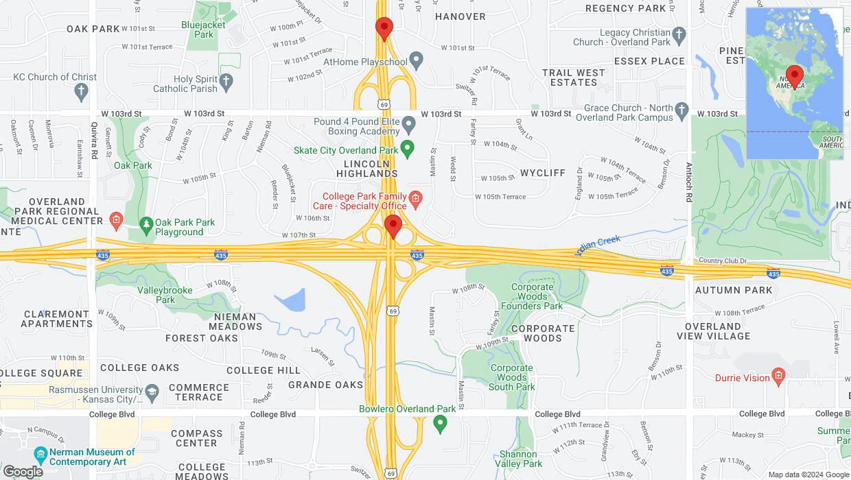 A detailed map that shows the affected road due to 'US-69 Richtung 103rd Street' on January 9th at 2:47 a.m.