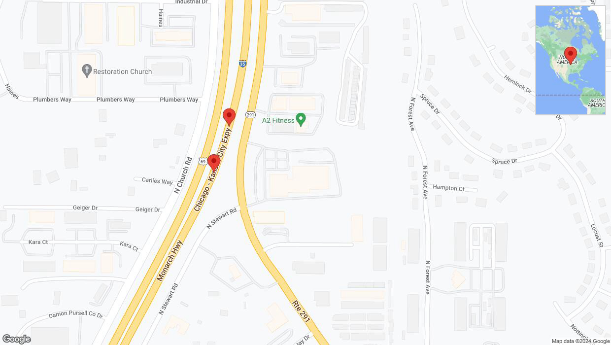 A detailed map that shows the affected road due to 'I-35 Richtung MO-291/Exit 17' on January 9th at 4:46 a.m.