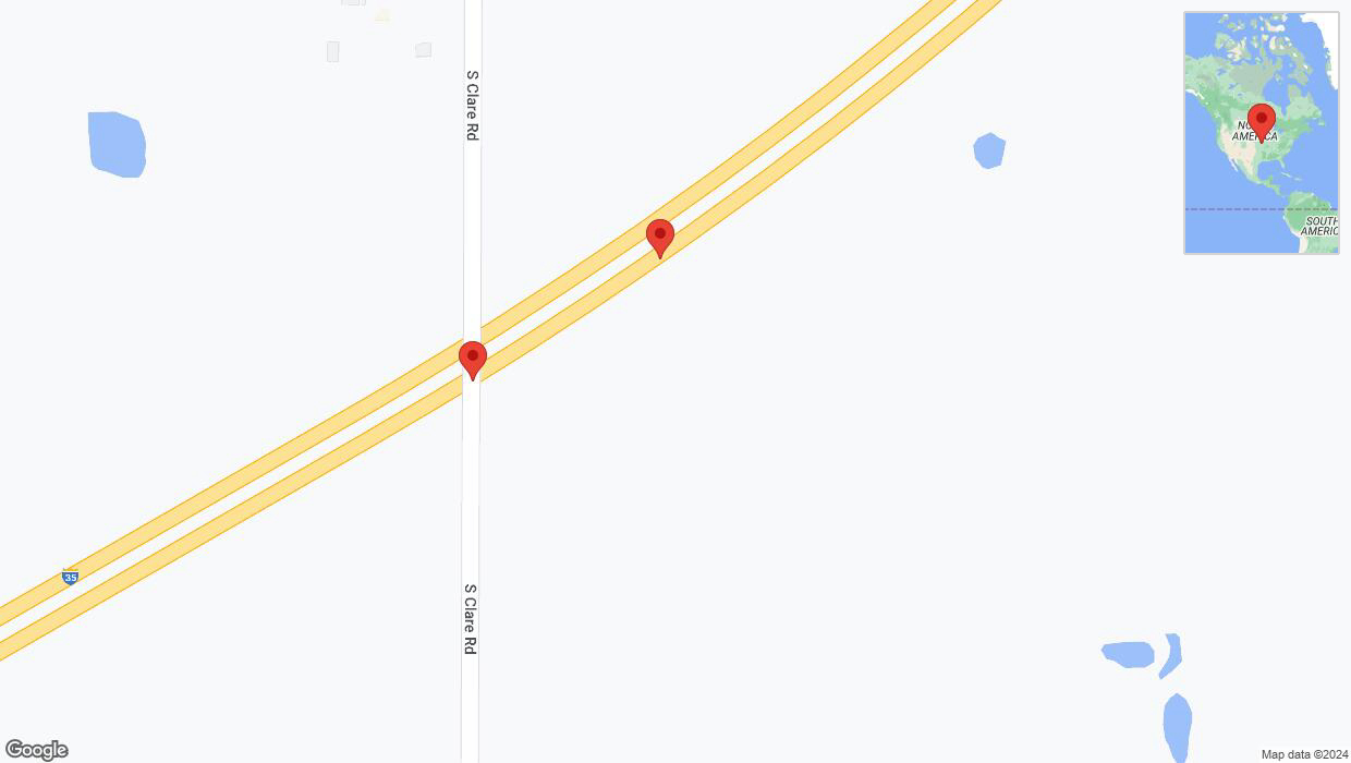 A detailed map that shows the affected road due to 'I-35 Richtung Lone Elm Road' on January 9th at 7:34 a.m.