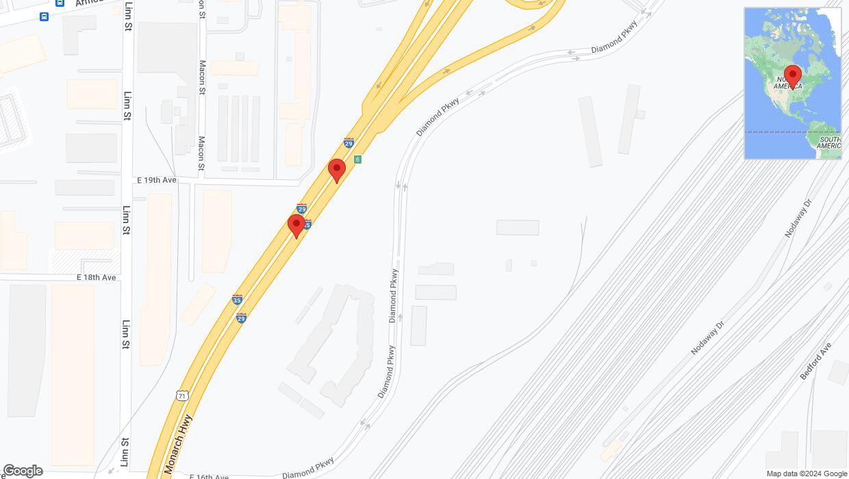 A detailed map that shows the affected road due to 'I-29/I-35 Richtung MO-210/Armour Road/Exit 6' on January 9th at 7:43 a.m.