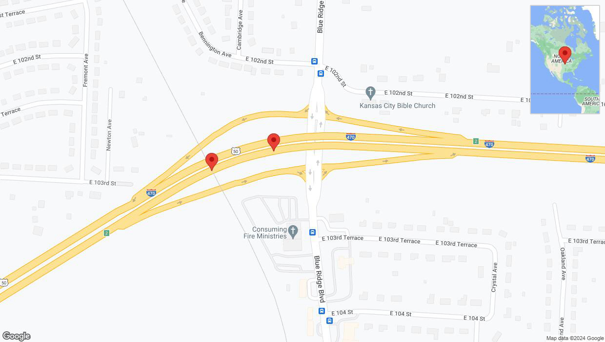 A detailed map that shows the affected road due to 'I-470 Richtung Blue Ridge Boulevard/Exit 1' on January 9th at 8:01 a.m.