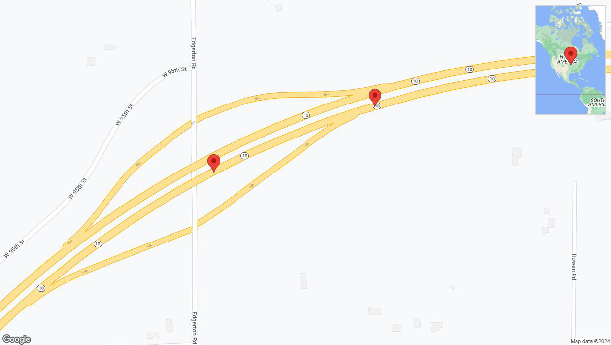 A detailed map that shows the affected road due to 'K-10 Richtung Edgerton Road' on February 22nd at 7:50 p.m.