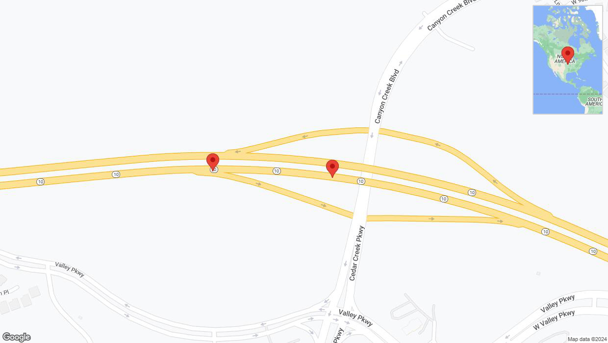 A detailed map that shows the affected road due to 'K-10 Richtung South Cedar Creek Parkway' on February 24th at 5:58 p.m.