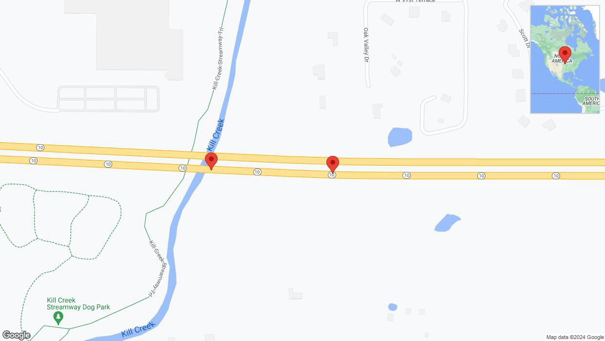 A detailed map that shows the affected road due to 'K-10 Richtung Kill Creek Road' on April 8th at 9:19 a.m.
