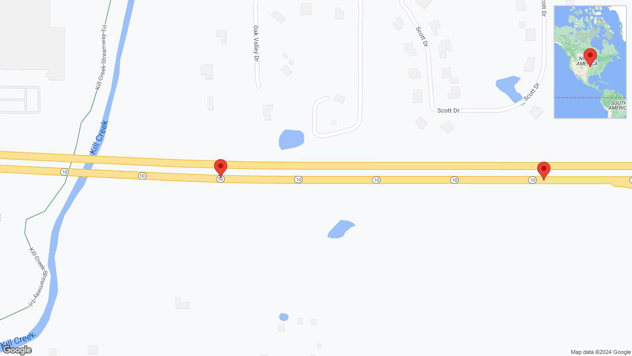 A detailed map that shows the affected road due to 'K-10 Richtung Kill Creek Road' on April 10th at 8:04 a.m.