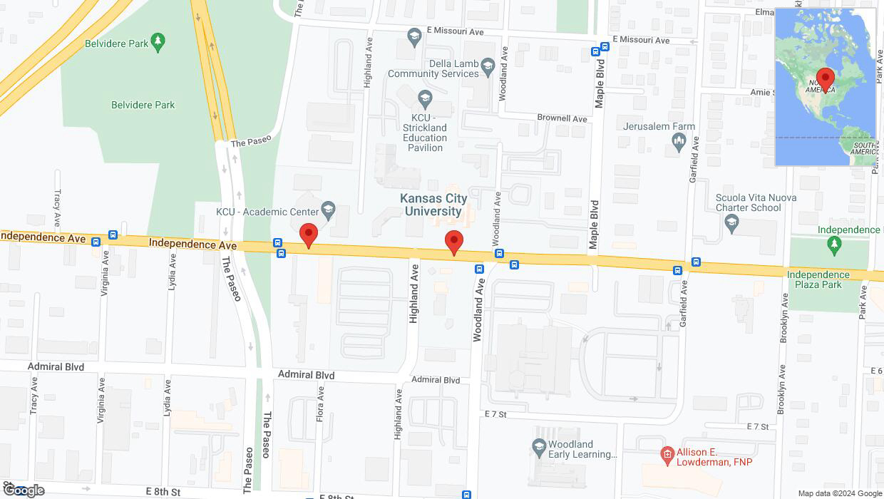 A detailed map that shows the affected road due to 'Kansas City: Independence Avenue/US-24 closed' on May 5th at 10:20 p.m.