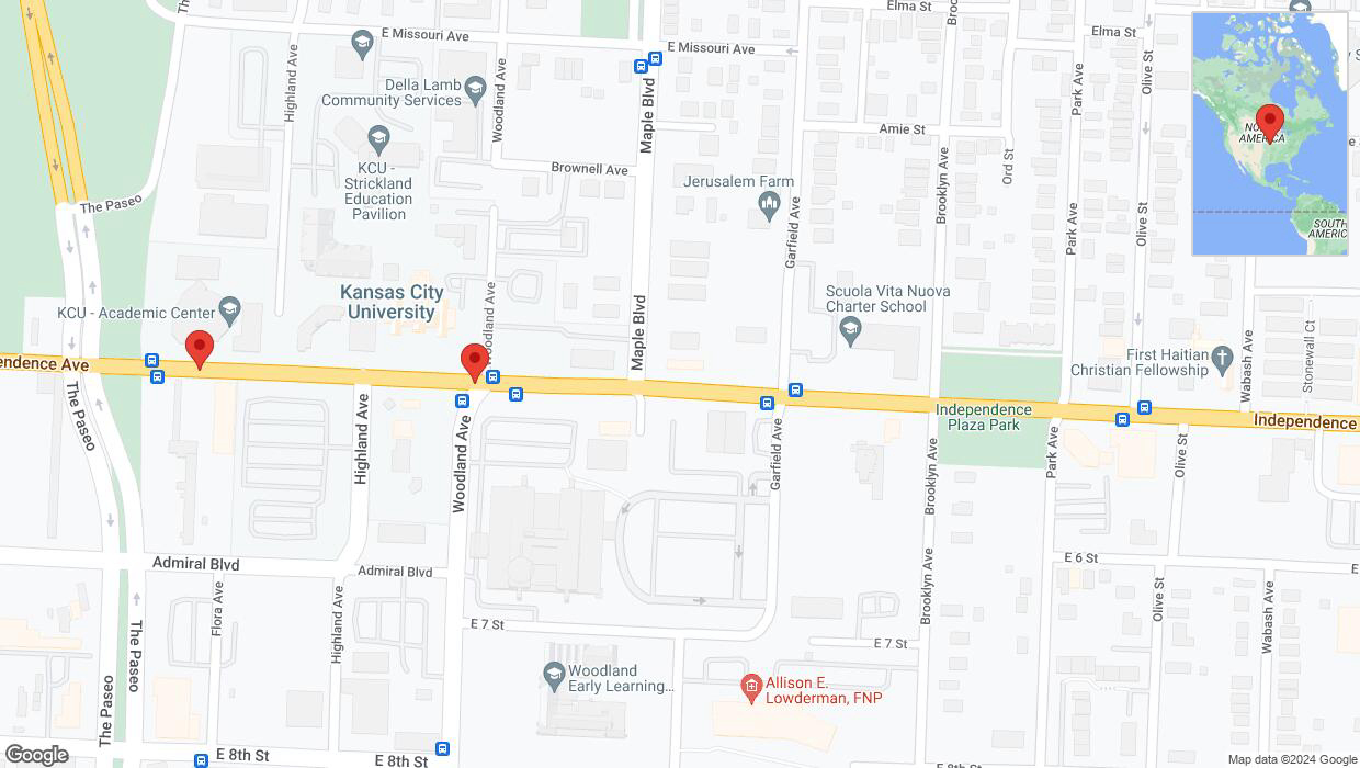 A detailed map that shows the affected road due to 'Kansas City: Independence Avenue/US-24 temporarily closed' on May 3rd at 8:28 p.m.