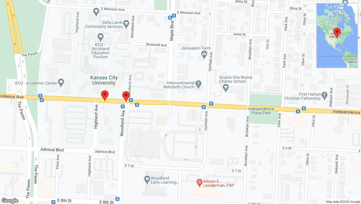 A detailed map that shows the affected road due to 'Independence Avenue/US-24 closed in Kansas City' on May 3rd at 6:46 p.m.
